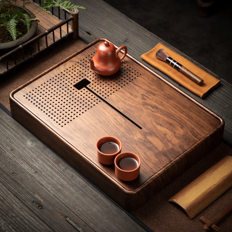 Drip Tray Saucer - Su Depolama Özellikli Dikdörtgen Bambu Çay