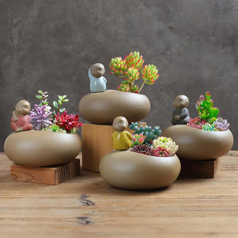 Bonsai Garden Art - Çin Tarzı Retro Seramik Keşiş Saksı