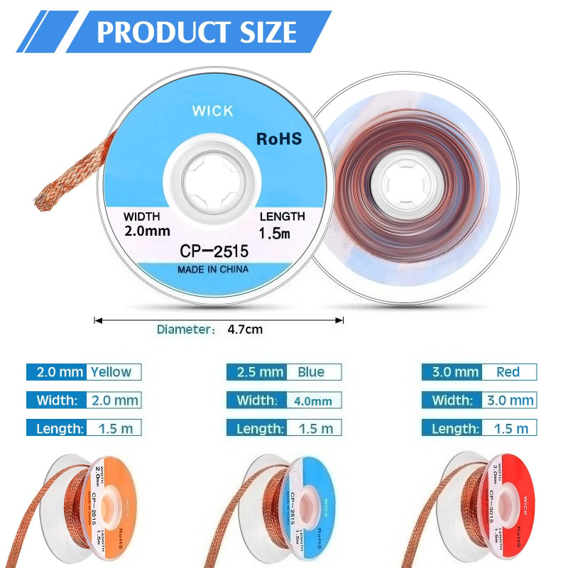 Copper Wire Roll - Temizleme Gerektirmeyen Lehim Sökme Örgüsü, Bakır