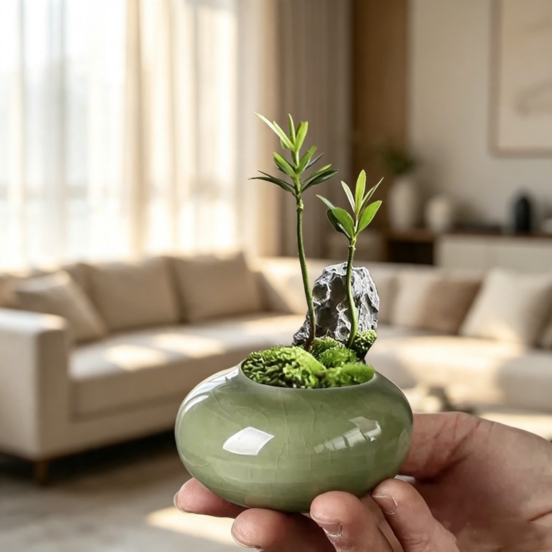 Mini Buz Çatlak Desenli Saksı  - Bonsai Garden Art incelemesi ve fiyatı